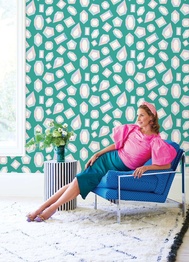 Lele Gems Teal Peel & Stick Wallpaper with Graphic Novelty Gem Motif - LSS4952