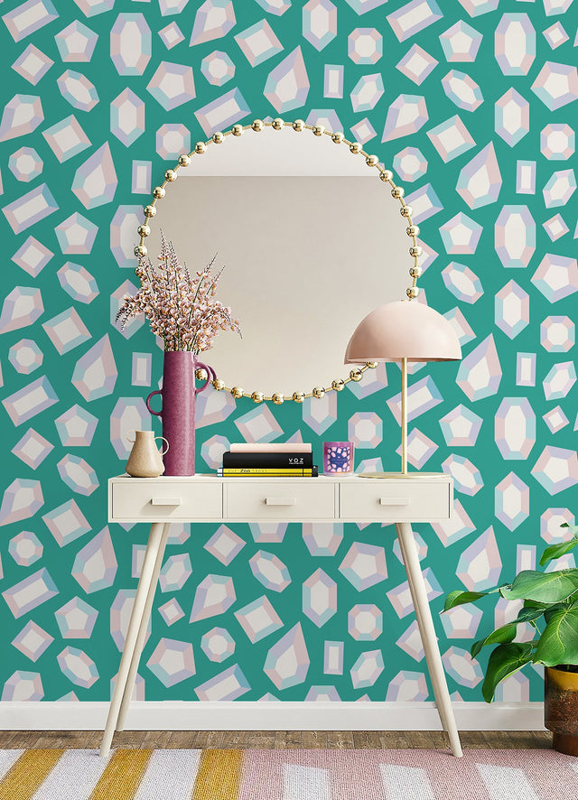 Lele Gems Teal Peel & Stick Wallpaper with Graphic Novelty Gem Motif - LSS4952