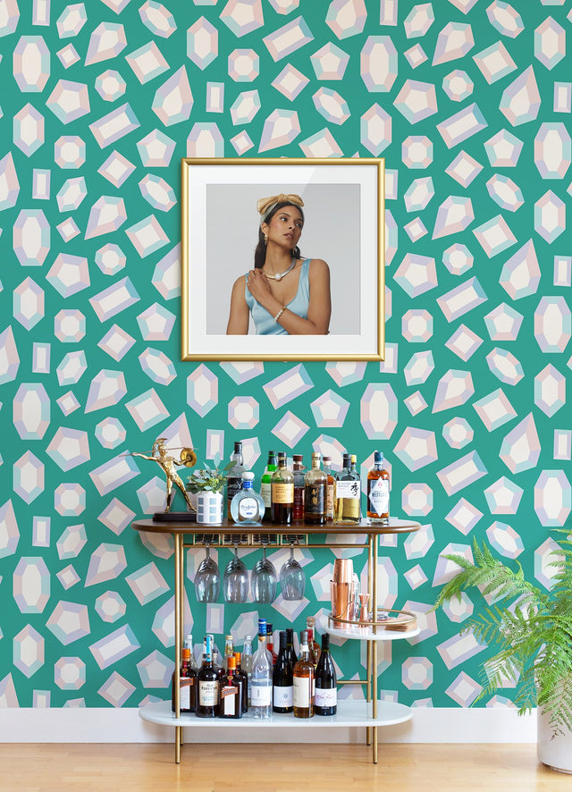 Lele Gems Teal Peel & Stick Wallpaper with Graphic Novelty Gem Motif - LSS4952