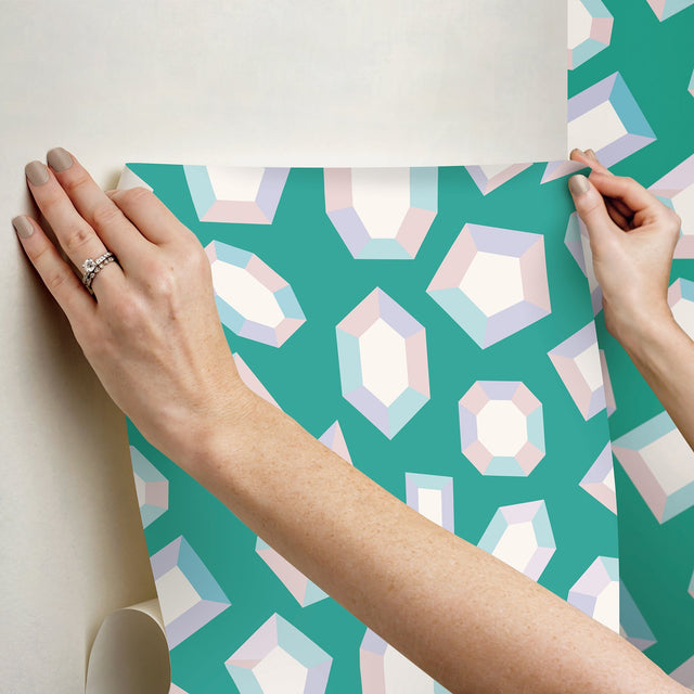 Lele Gems Teal Peel & Stick Wallpaper with Graphic Novelty Gem Motif - LSS4952