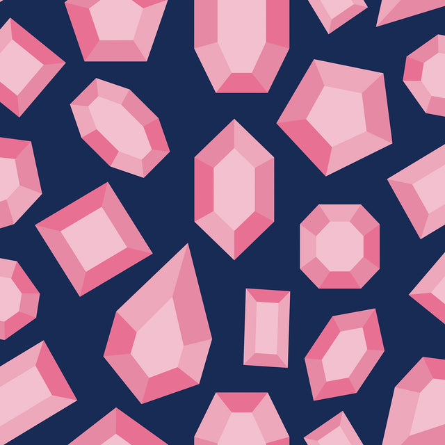 Lele Gems Navy Peel & Stick Wallpaper with Pink Gemstone Motif - NuWallpaper LSS4953