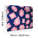 Lele Gems Navy Peel & Stick Wallpaper with Pink Gemstone Motif - NuWallpaper LSS4953