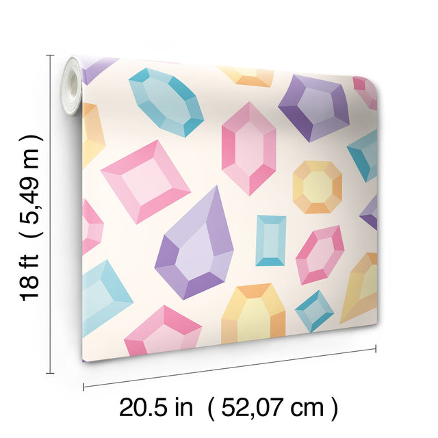 Lele Gems Ivory Peel & Stick Wallpaper with Multicolor Gemstone Pattern - NuWallpaper LSS4954