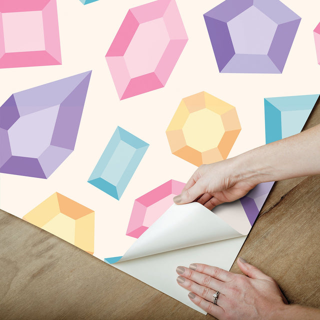 Lele Gems Ivory Peel & Stick Wallpaper with Multicolor Gemstone Pattern - NuWallpaper LSS4954