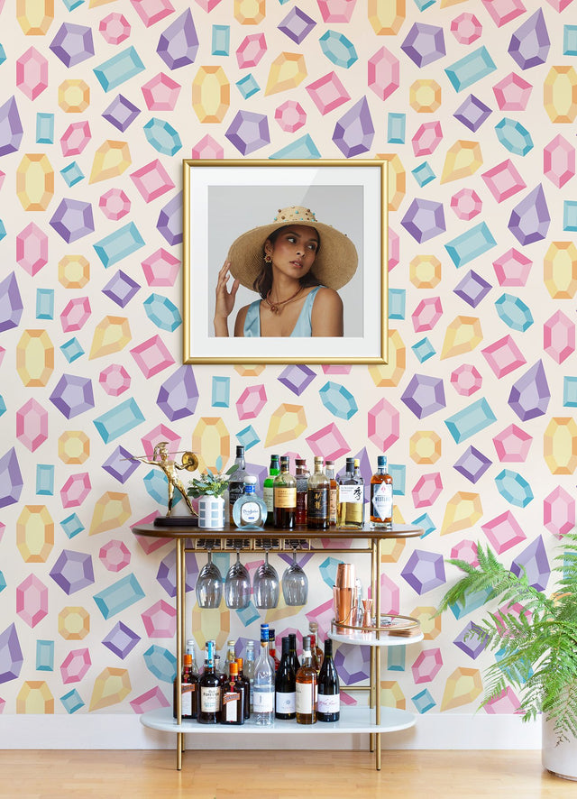 Lele Gems Ivory Peel & Stick Wallpaper with Multicolor Gemstone Pattern - NuWallpaper LSS4954