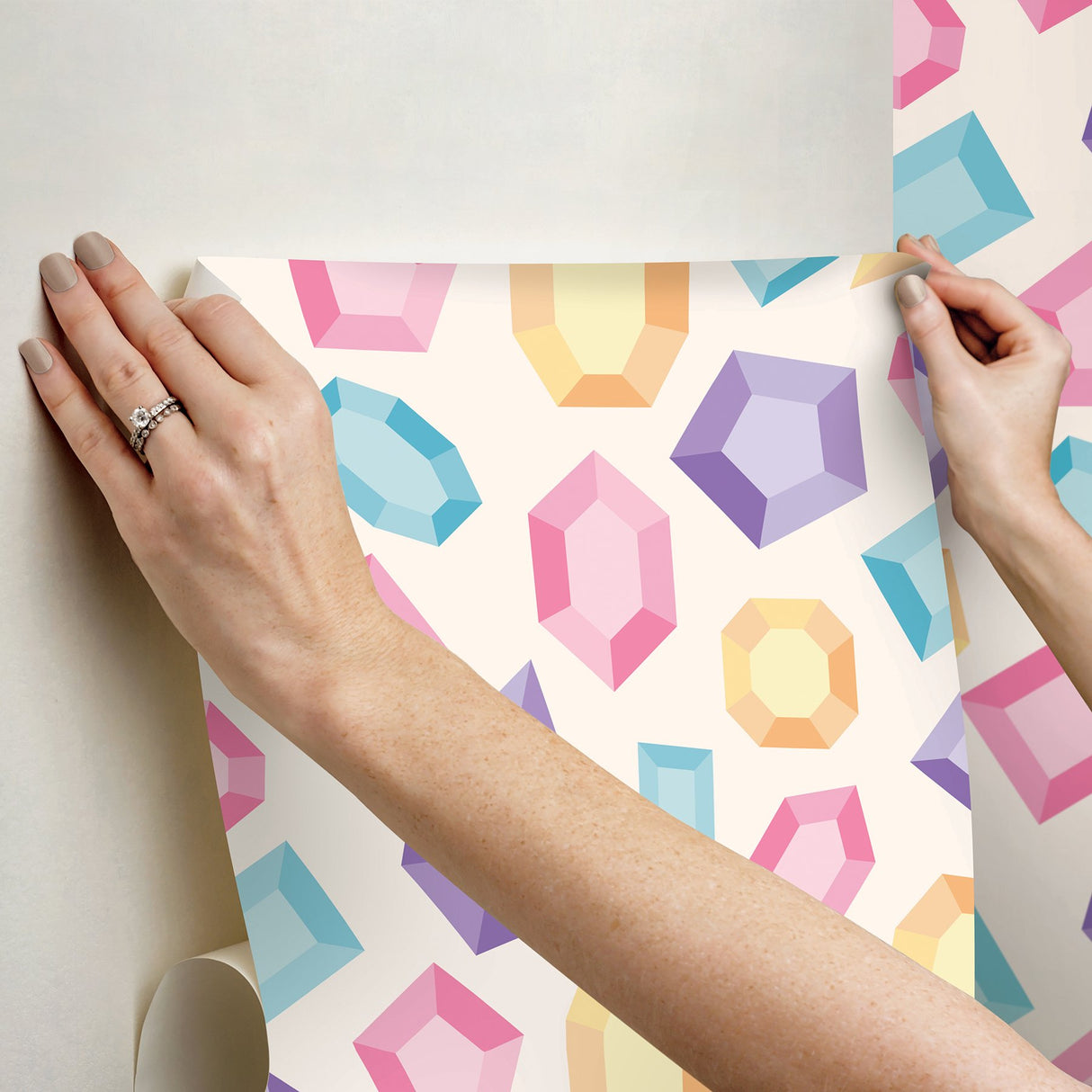 Lele Gems Ivory Peel & Stick Wallpaper with Multicolor Gemstone Pattern - NuWallpaper LSS4954