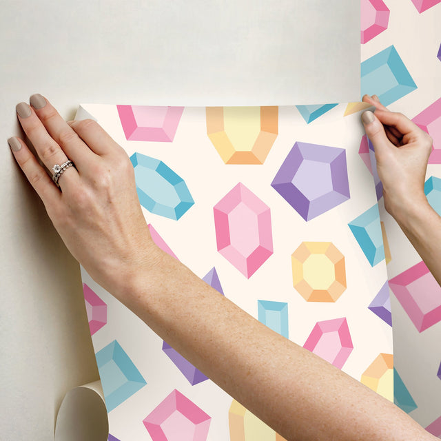 Lele Gems Ivory Peel & Stick Wallpaper with Multicolor Gemstone Pattern - NuWallpaper LSS4954