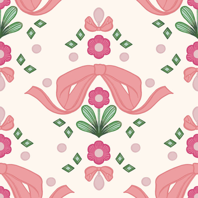 Bow Damask Pink Peel & Stick Wallpaper with Eclectic Damask Pattern - NuWallpaper LSS4955