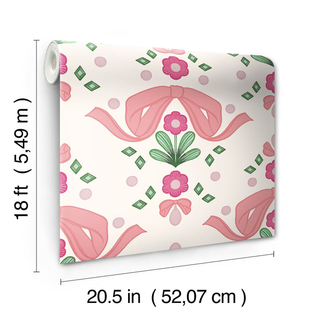 Bow Damask Pink Peel & Stick Wallpaper with Eclectic Damask Pattern - NuWallpaper LSS4955