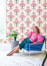 Bow Damask Pink Peel & Stick Wallpaper with Eclectic Damask Pattern - NuWallpaper LSS4955