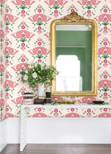 Bow Damask Pink Peel & Stick Wallpaper with Eclectic Damask Pattern - NuWallpaper LSS4955