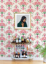 Bow Damask Pink Peel & Stick Wallpaper with Eclectic Damask Pattern - NuWallpaper LSS4955