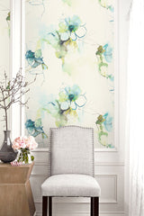 Anemone Watercolor Floral Glacier Blue and Pear by Living with Art Floral Wallpaper – Seabrook Designs LW50004