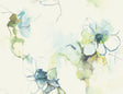 Anemone Watercolor Floral wallpaper in glacier blue and pear watercolor blooms on a light ground