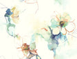 Anemone Watercolor Floral wallpaper in turquoise and persimmon on a light background