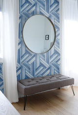 Geo Inlay Denim and Sky Blue by Living with Art Geometric Wallpaper – Seabrook Designs LW50102