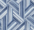 Blue geometric inlay wallpaper pattern in denim and sky blue