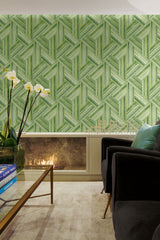 Geo Inlay Chartreuse and Basil by Living with Art Geometric Wallpaper – Seabrook Designs LW50104
