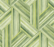 Green geometric inlay pattern wallpaper in chartreuse and basil tones with a matte finish.