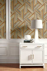 Geo Inlay Saddle Brown and Steel by Living with Art Geometric Wallpaper – Seabrook Designs LW50106