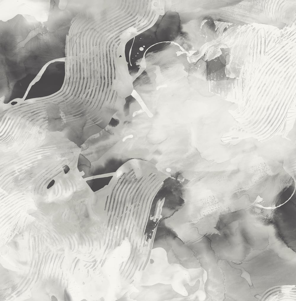 Notch Trowel Abstract wallpaper in grey grayscale with painterly texture and etched linework