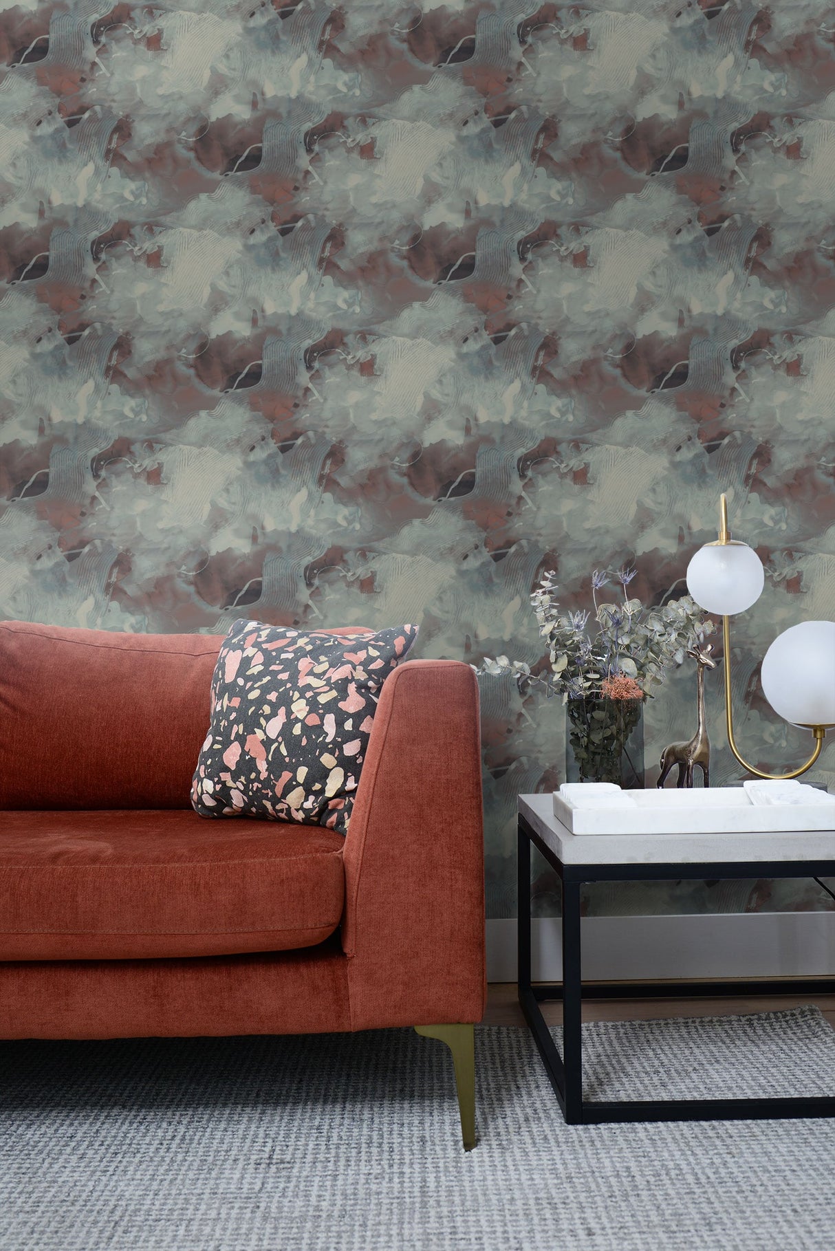 Notch Trowel Garnet and Deep Sea by Living with Art Abstract Wallpaper – Seabrook Designs LW50201