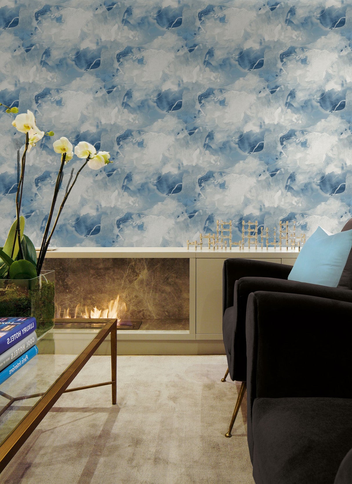 Notch Trowel Abstract Blue Lake and Frost by Living with Art Abstract Wallpaper – Seabrook Designs LW50202