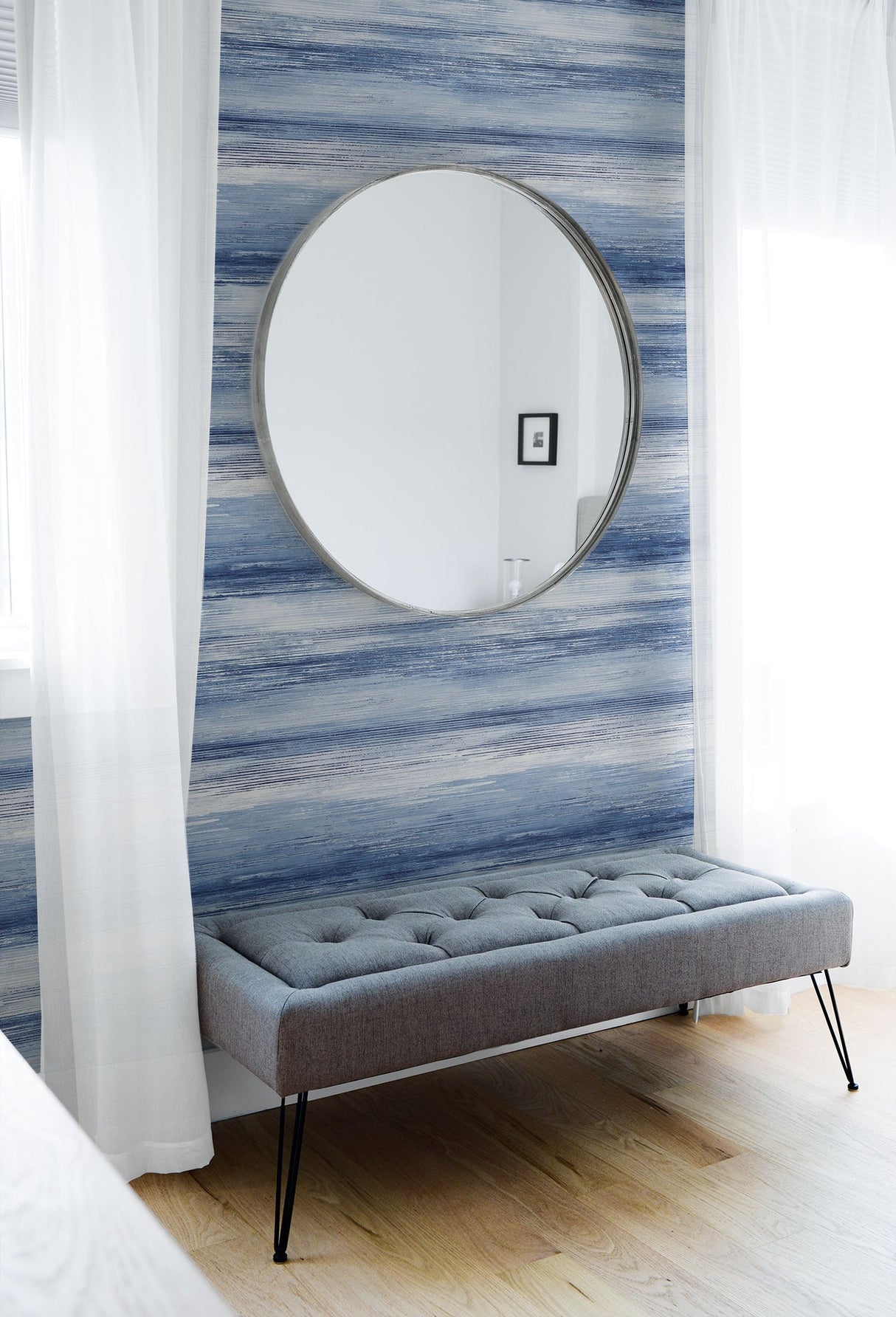 Sunset Stripes Moody Blue and Frost by Living with Art Stripe Wallpaper – Seabrook Designs LW50402