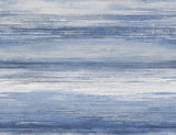 Sunset Stripes wallpaper in moody blue and frost with layered horizontal brushstroke-style stripes