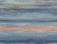 Sunset Stripes wallpaper featuring horizontal brushed stripes in layered blues with vermillion orange accents.