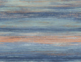 Sunset Stripes wallpaper featuring horizontal brushed stripes in layered blues with vermillion orange accents.