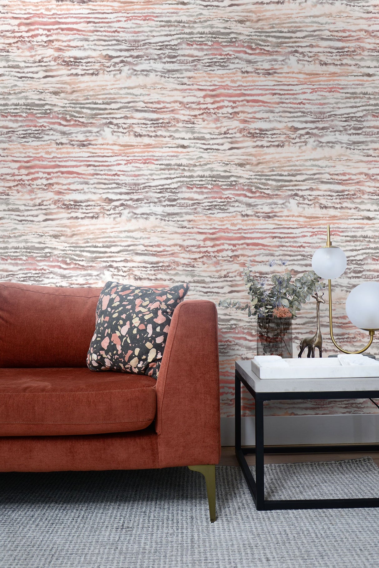 Watercolor Waves Smoked Peach by Living with Art Abstract Watercolor Stripe Wallpaper – Seabrook Designs LW50501