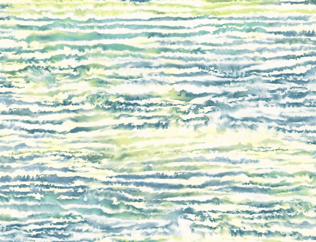 Watercolor Waves wallpaper in Deep Sea and Spring Green (abstract watercolor wave pattern)