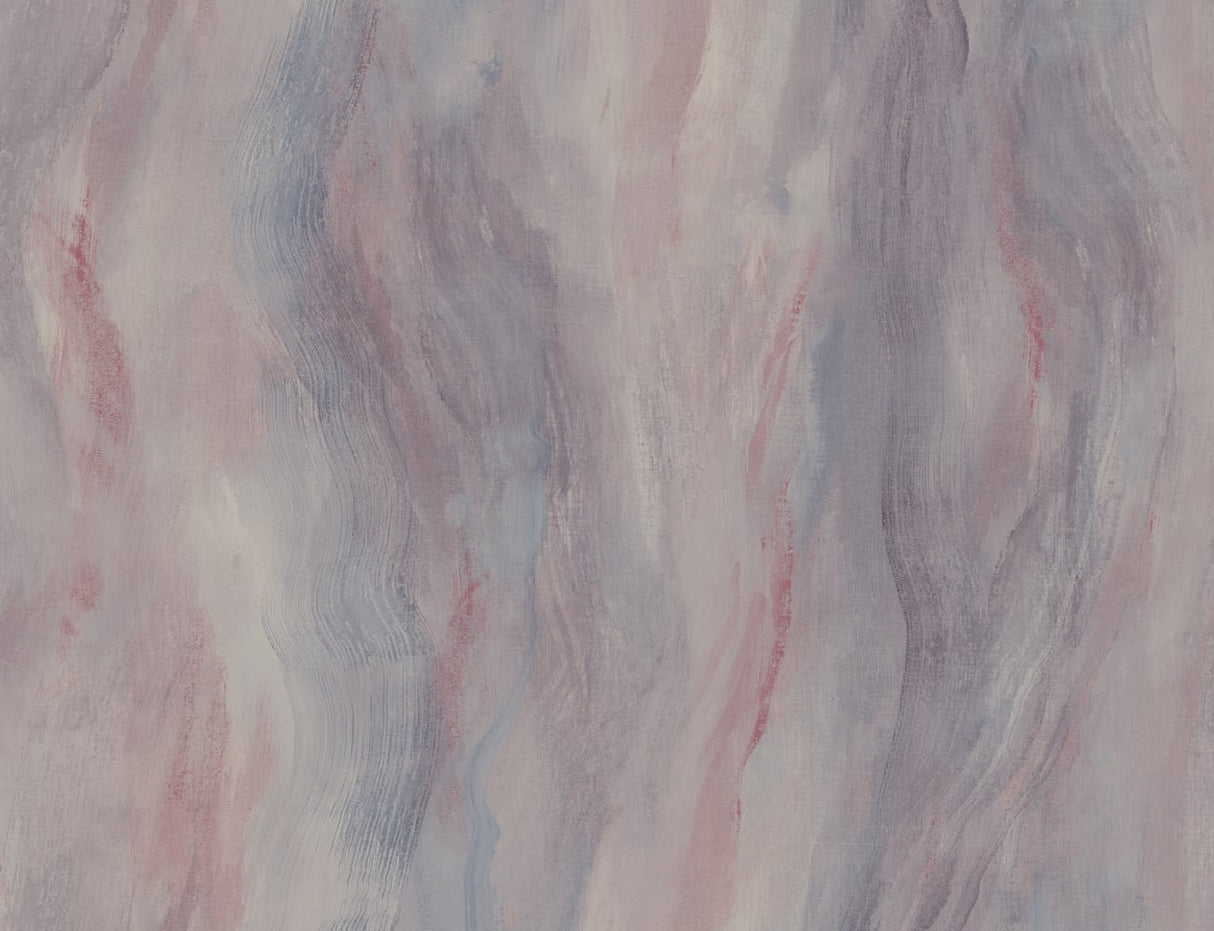 Abstract smoke-like textured wallpaper in bluestone and rosewood tones with a matte embossed vinyl finish.