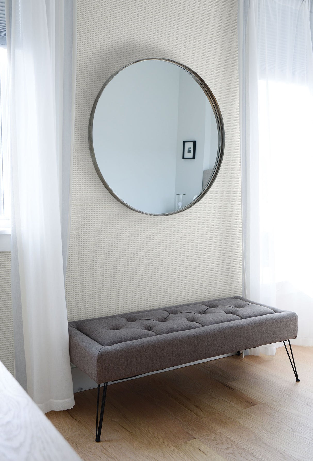 Faux Wool Weave Metallic Silver and Greige by Living with Art Textured Faux Weave Wallpaper – Seabrook Designs LW51000
