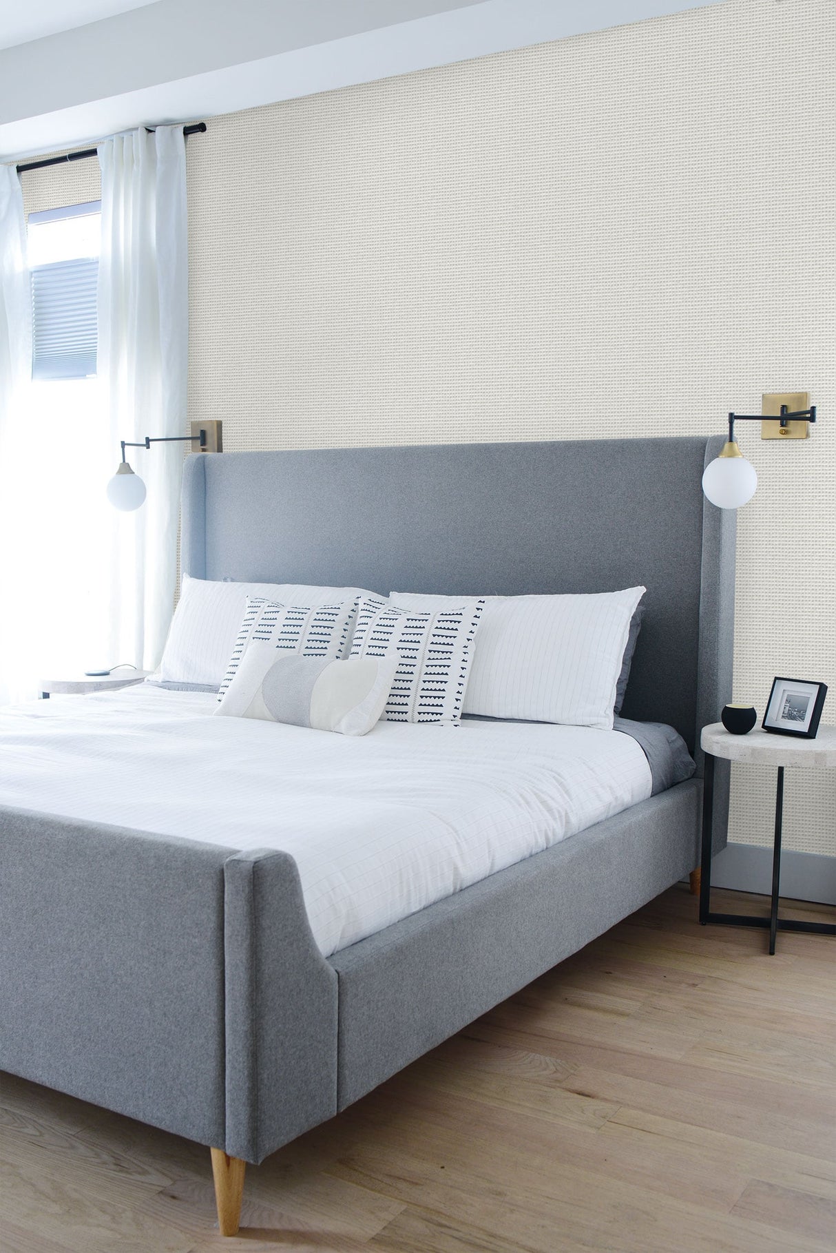 Faux Wool Weave Metallic Silver and Ivory by Living with Art Faux Texture Wallpaper – Seabrook Designs LW51008