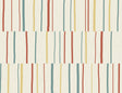 Block Lines wallpaper pattern with vertical broken stripes in vermillion, sunflower yellow, and teal on an off-white ground.