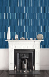Block Lines Blueberry, Midnight & Blue Skies by Living with Art Geometric Stripe Wallpaper – Seabrook Designs LW51202