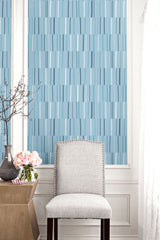 Block Lines Bluebird, Navy & Glacier White by Living with Art Geometric Line Wallpaper – Seabrook Designs LW51212