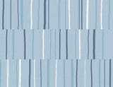 Block Lines geometric vertical line wallpaper in bluebird, navy and glacier white.