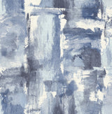 Dry Brush Faux wallpaper in Frozen Lake with abstract dry-brush blocks in layered blue tones.