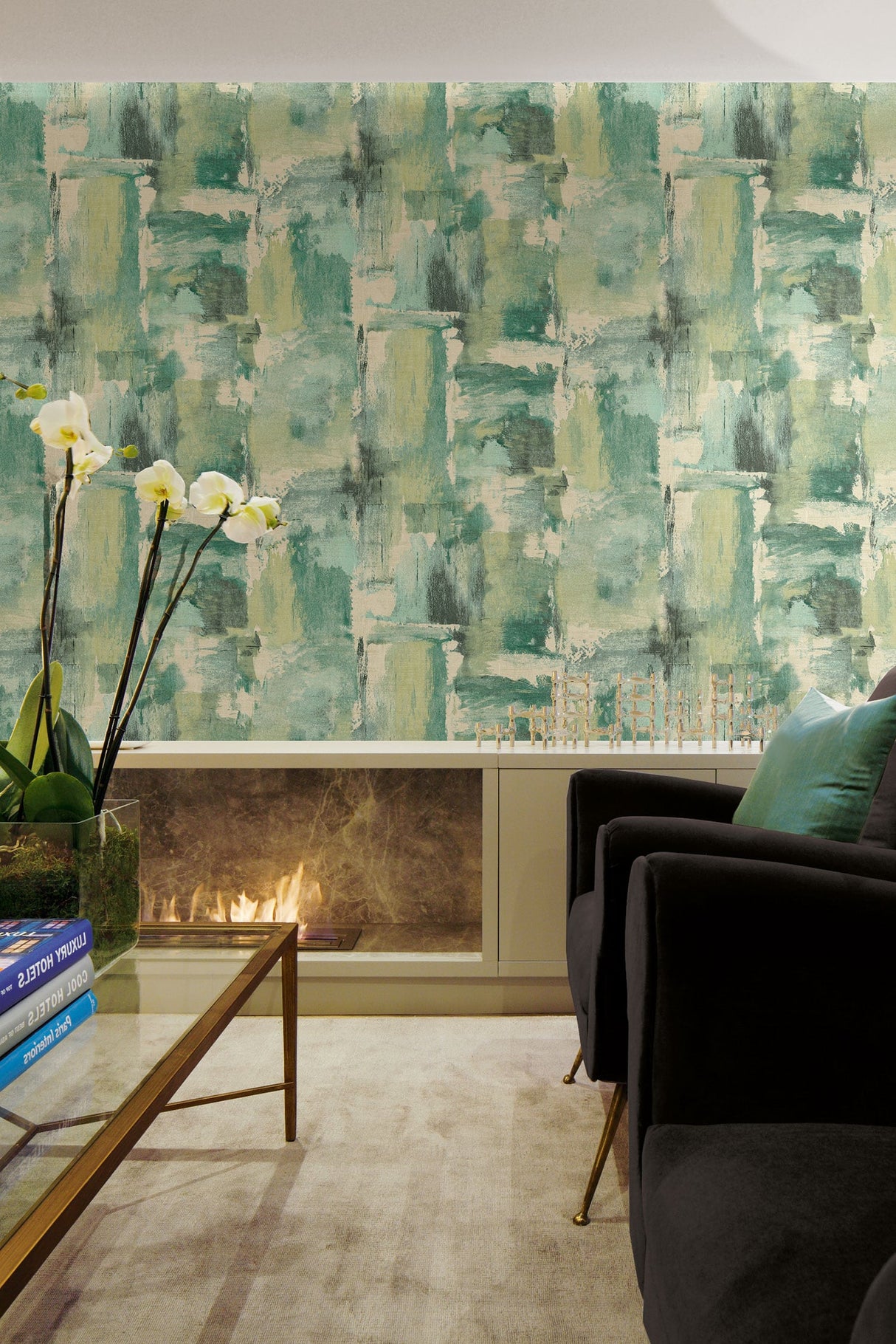 Dry Brush Faux Everglades and Moss Green by Living with Art Abstract Wallpaper – Seabrook Designs LW51304
