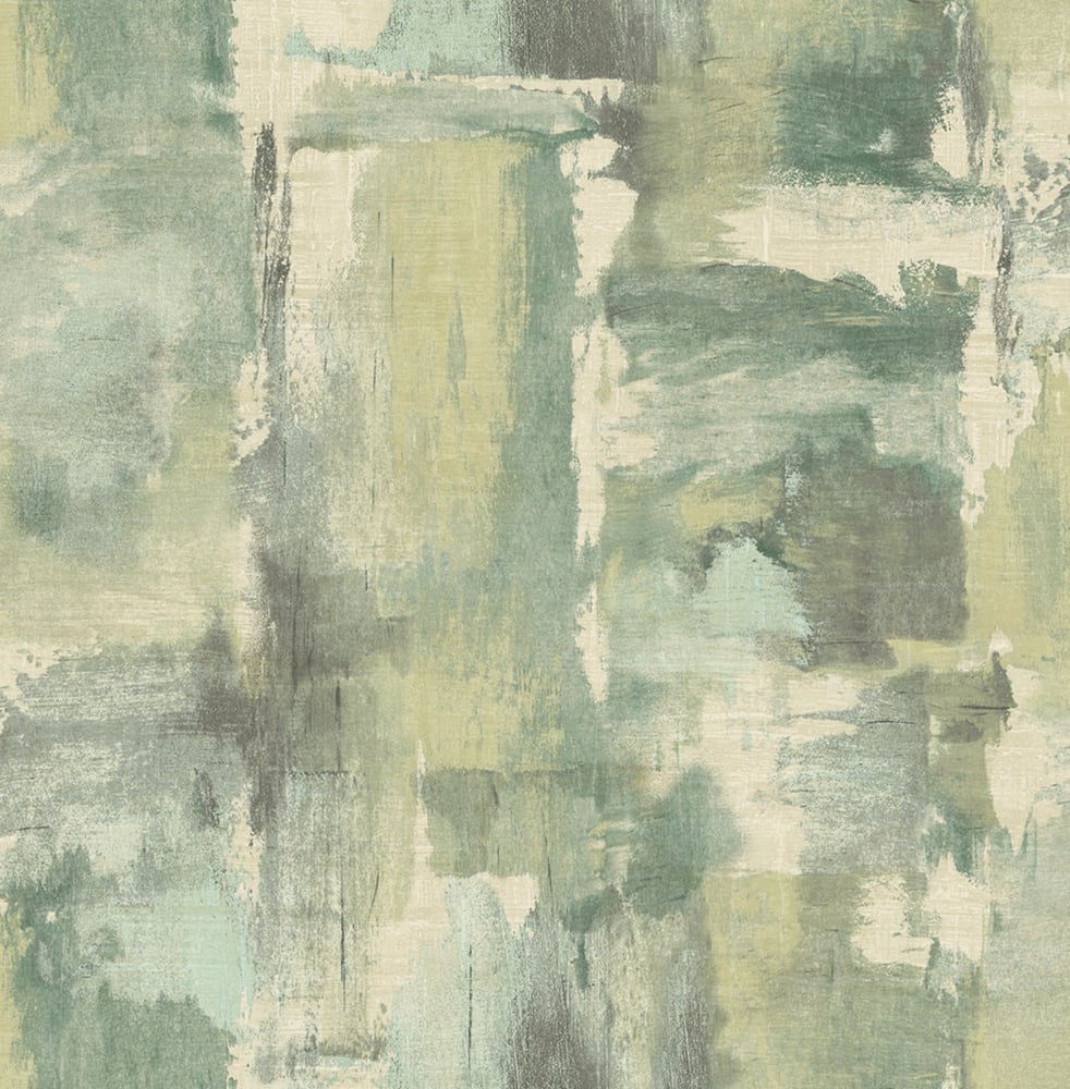 Dry Brush Faux abstract wallpaper in Everglades and moss green tones