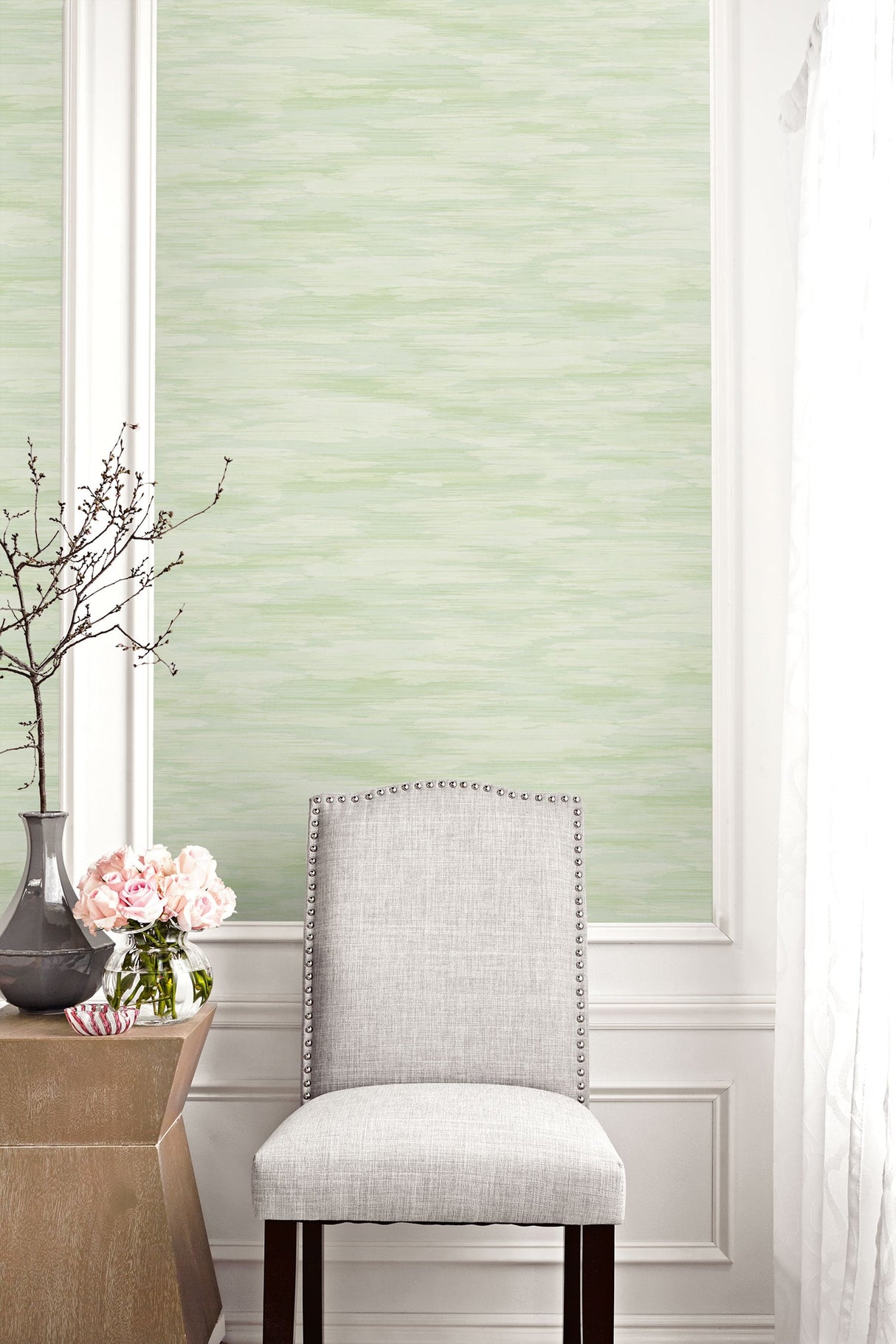 Stria Wash Green Sprout by Living with Art Abstract Matte Wallpaper – Seabrook Designs LW51404