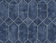 Geo Faux wallpaper in denim blue with metallic silver geometric pattern.