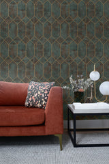 Geo Faux Rust and Forest Green by Living with Art Geometric Metallic Wallpaper – Seabrook Designs LW51606