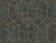 Geo Faux geometric metallic wallpaper in rust and forest green with metallic gold linework