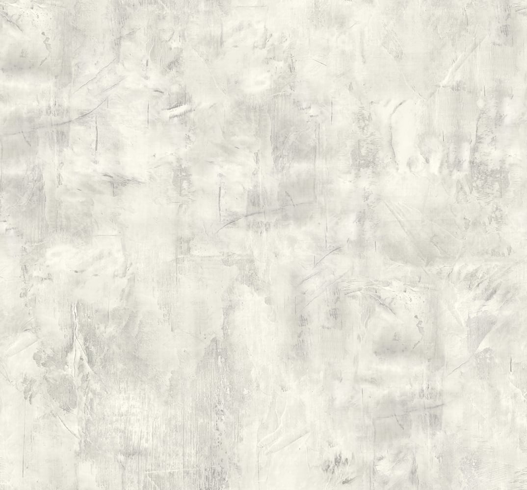 Rustic Stucco Faux wallpaper in metallic silver and soft white with a distressed plaster texture