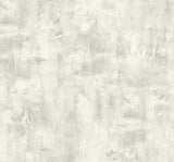 Rustic Stucco Faux wallpaper in metallic silver and soft white with a distressed plaster texture