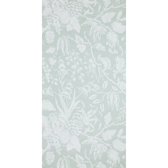 PUCK wallpaper in Mist by Raoul Textiles for Schumacher, hand-printed botanical pattern on Japanese pulp paper